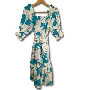 Bright Aqua Blue & White Authentic Hawaiian Muʻumuʻu (Moo Moo) Size L/XL